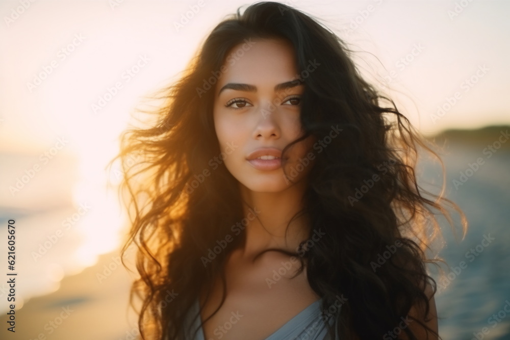 Smiling young brunette woman on the beach Smiling young brunette woman on the beach