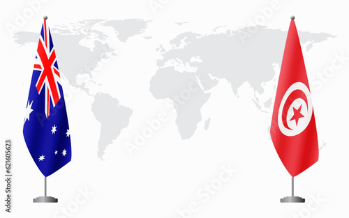 Australia and Tunisia flags for official meeting
