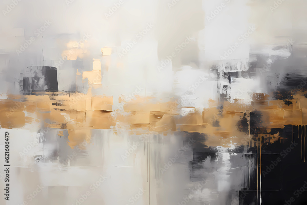 Abstract grunge background. White, gray, black, gold shades. Art.