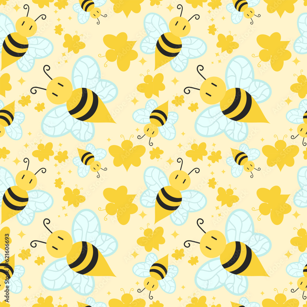 bees and shadows with star seamless pattern on yellow background. vector abstract illustration. bees and shadows with star seamless pattern on yellow background. vector abstract illustration.