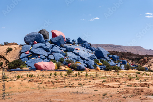 Famous painted rocks in the Tafraoute valley in Southern Morocco photo