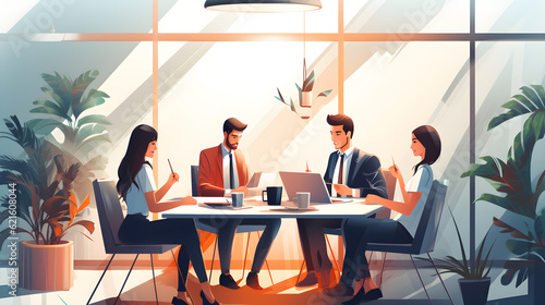 Illustration of colleagues meeting at a table ai generated © เดชติศักดิ์ ขําชุม