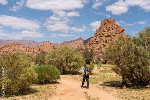 Hiking through the scenic Tafraoute valley in the Anti-Atlas mountains