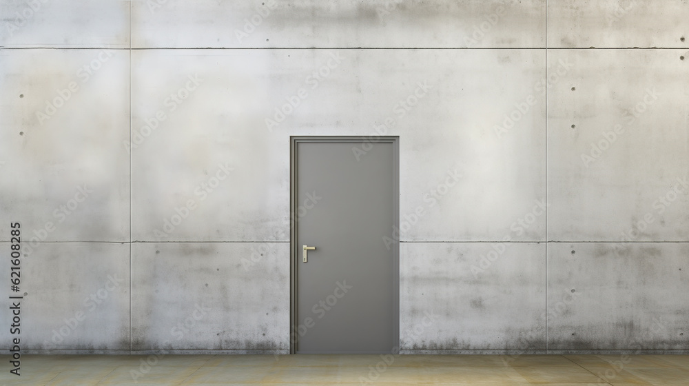 Intriguing Secrecy: the Mysterious Metal Door Set Against a Light Concrete Wall, Generative AI