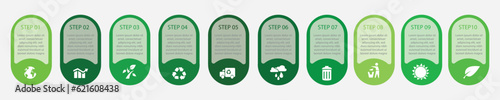  Infographic of green technology or education process with 10 steps.Eco Business presentation. Development and growth of the farming and green technology.