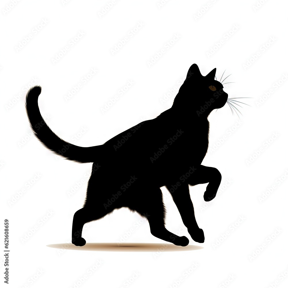  a black cat walking across a white background with a caption in the middle of the image that reads, the cat is a black color.  generative ai