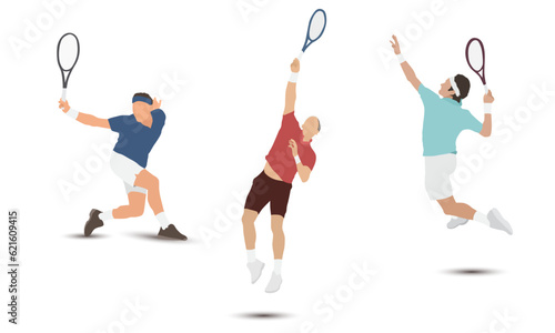 set of flat cartoon male tennis athletes