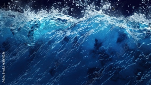 Stormy sea at night. Heavy sea. A strong storm with big waves in the ocean. Night thunderstorm. Generative AI. Illustration for banner, poster, cover, brochure or presentation.
