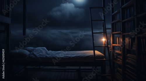 Dream land with candle and latter overlooking clouds