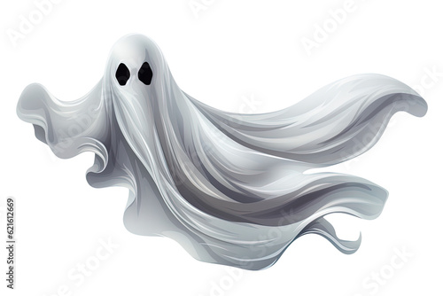 Halloween ghost on transparent background. Spirit figure. PNG element. Generative Ai.