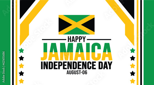 Jamaica Happy Independence Day background template. Holiday concept. background, banner, placard, card, and poster design template with text inscription and standard color. vector illustration.