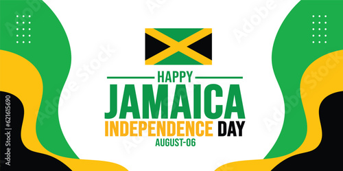 Jamaica Happy Independence Day background template. Holiday concept. background, banner, placard, card, and poster design template with text inscription and standard color. vector illustration.