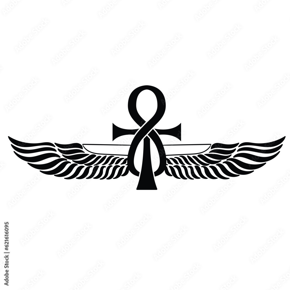 Obraz premium Ankh Sun God Ra Egyptian wings VECTOR