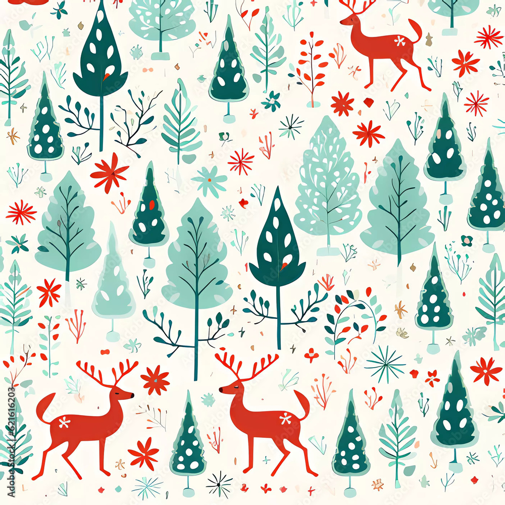 Christmas Paper Wrap with Deers and Trees (Green/White) Christmas Paper Wrap with Deers and Trees (Green/White)