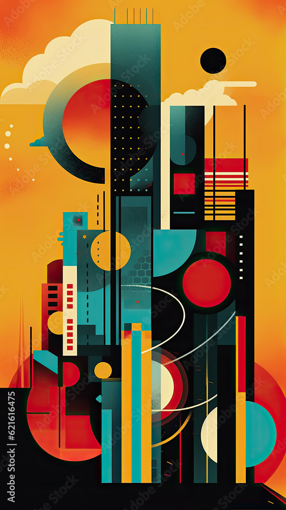 Obraz premium A visually striking Memphis style poster that captivates with its bold colors, geometric shapes, and playful patterns, showcasing the unique and energetic aesthetic of the iconic design movement