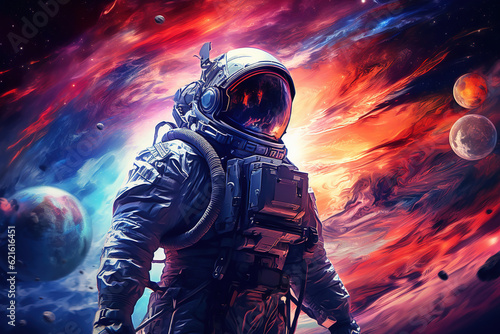 an astronaut in space wearing a helmet and looking out into the heavens, generative ai 