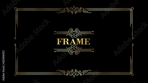 Animated  golden vintage frame design. Antique label. For wedding or retro movie.