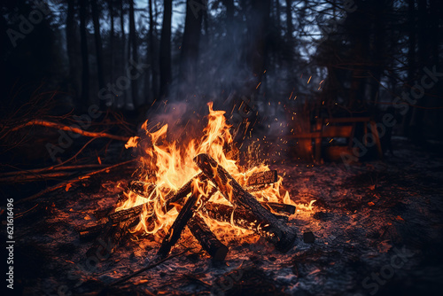 camp fire in the woods, generative ai 