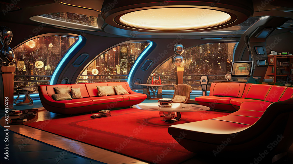 generative ai illustration of a futuristic living room in red color generative ai illustration of a futuristic living room in red color