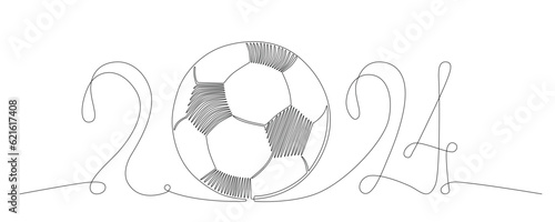 European international football championship symbol 2024 in Germany. Vector stock continues line ball illustration isolated on white background. Editable stroke single line. 