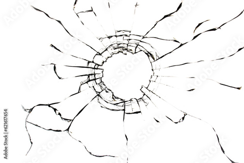 Texture of cracks of broken glass on a white background. Broken window effect for design.