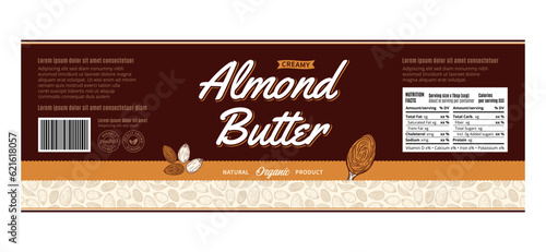 Vector almond butter label or packaging design template