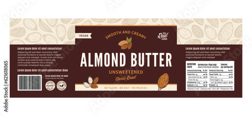 Vector almond butter label or packaging design template
