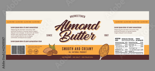 Vector almond butter label or packaging design template photo