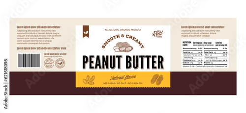 Peanut butter label or packaging design template. Vector peanut illustrations