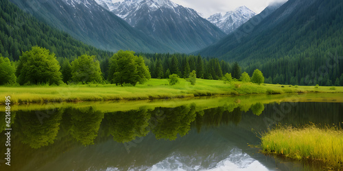 Serene spring summer nature landscape reflection