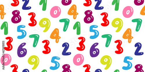 Seamless color pattern of numbers. Cheerful children's illustration, texture for printing on fabric, wallpaper, packaging on the theme of study, school, stationery.