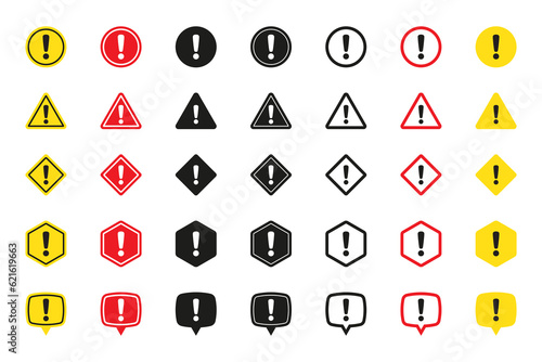 Caution signs collection. Symbols danger. Exclamation mark icon. Caution and warning signs, isolated on white background. Caution, danger and warning signs.