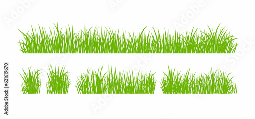 Set of Green Grass Isolated on White Background. 