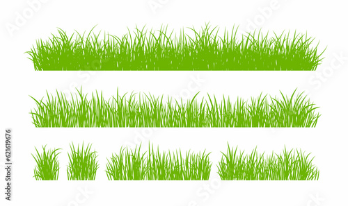 Set of Green Grass Isolated on White Background. 