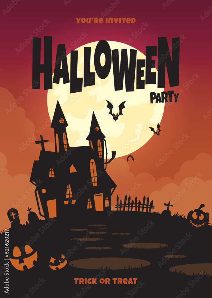 Halloween party poster, vector illustration