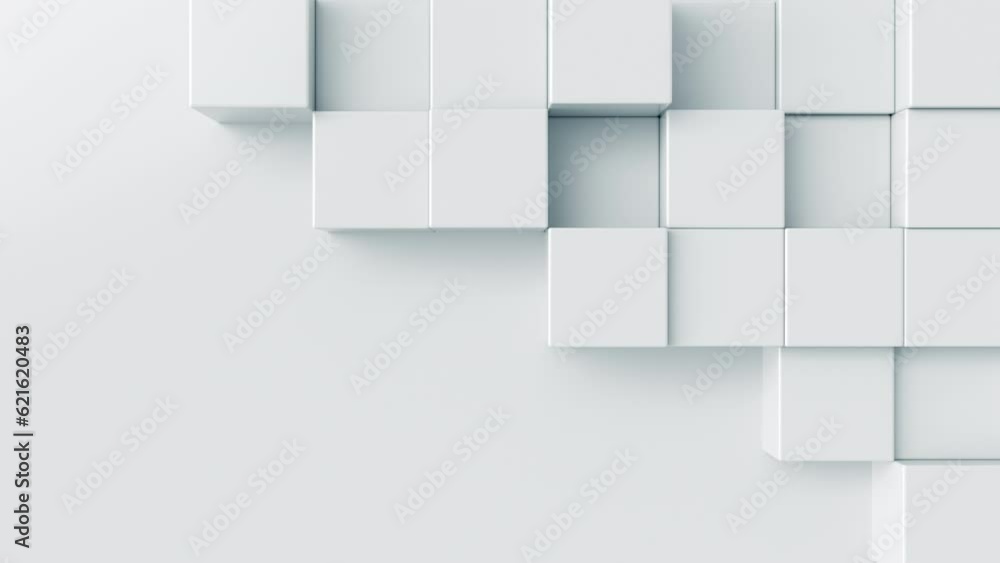 White 3d abstract background. Boxes motion texture with copy space for clean and creative business concept. Bright mosaic motion pattern. Seamless loop.