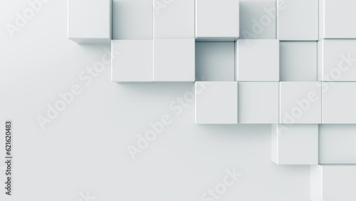 White 3d abstract background. Boxes motion texture with copy space for clean and creative business concept. Bright mosaic motion pattern. Seamless loop.