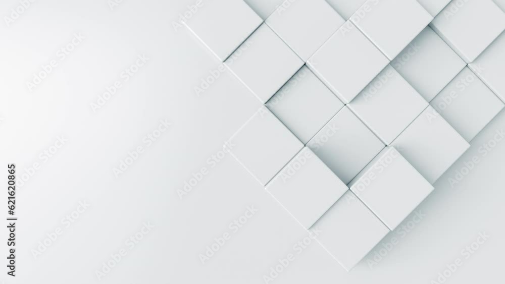 White 3d abstract background. Cubes animation. Creative corporate motion texture concept with empty space for business template. Simple and clean squares mosaic pattern. Seamless loop.