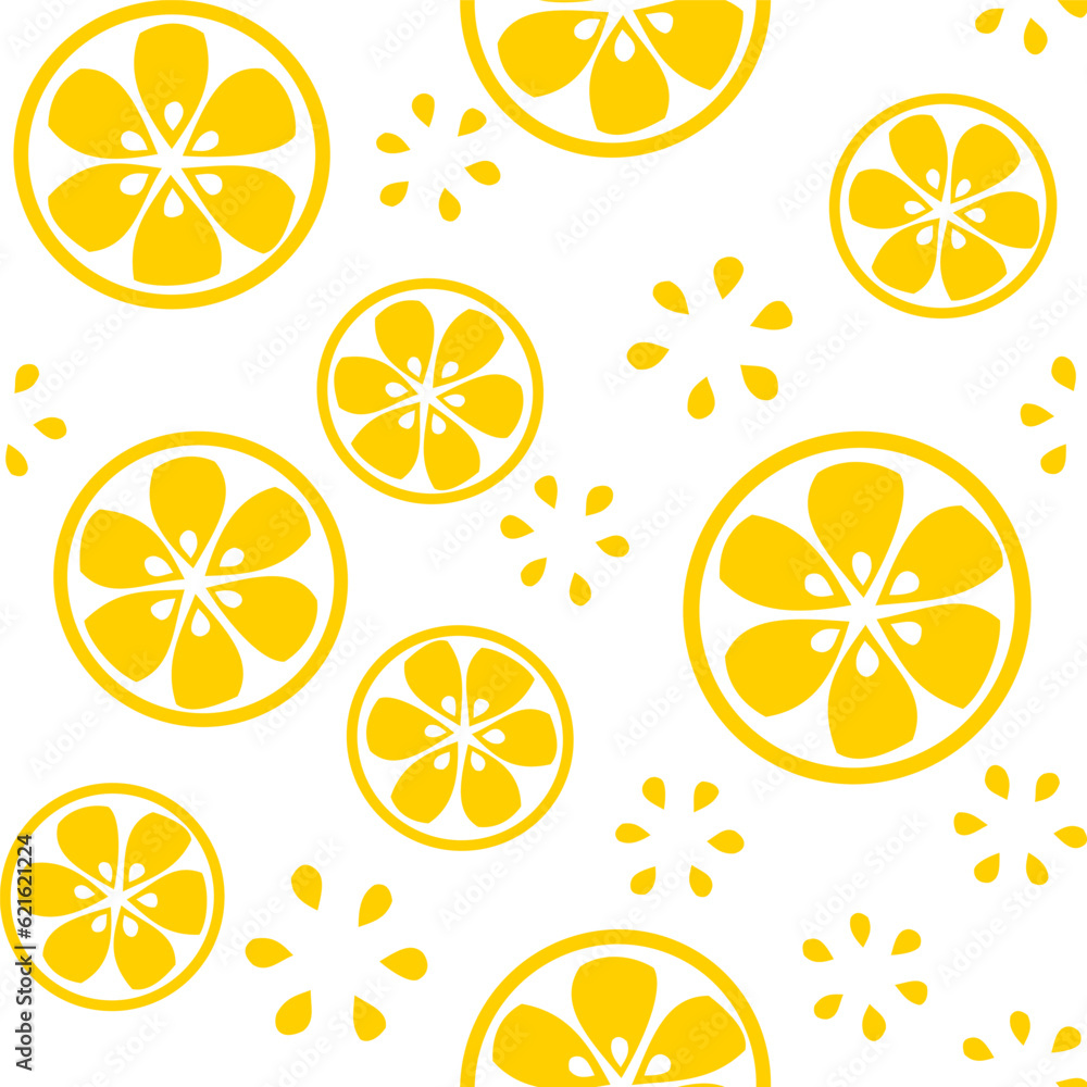 Lemon slices abstract style, seamless pattern in yellow color, stylized lemonade