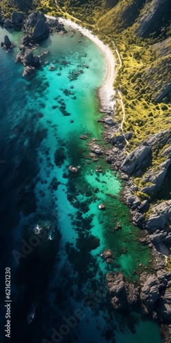 Turquoise Blue Shoreline Aerial Landscape In Elba Damast Style photo