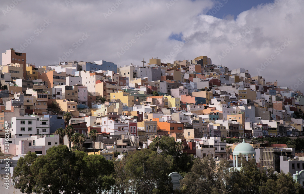 Small colorful houses with flat roofs of San Juan barrio in Las Palmas