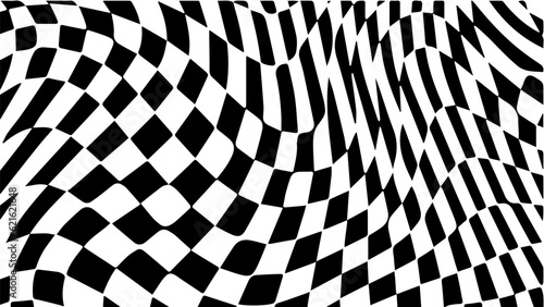 Black and white chess wave pattern. Checker board swirl background.