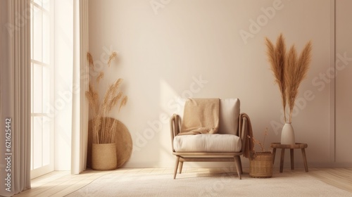Contemporary Interior Design Background. Boho Living Room. Generative AI. photo