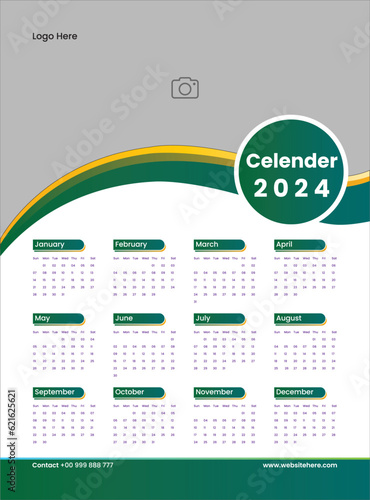 Week starts Sunday. 2024 year calendar. Calendar layout. 12 months Celendar. Yearly stationery diary. Vector illustration
