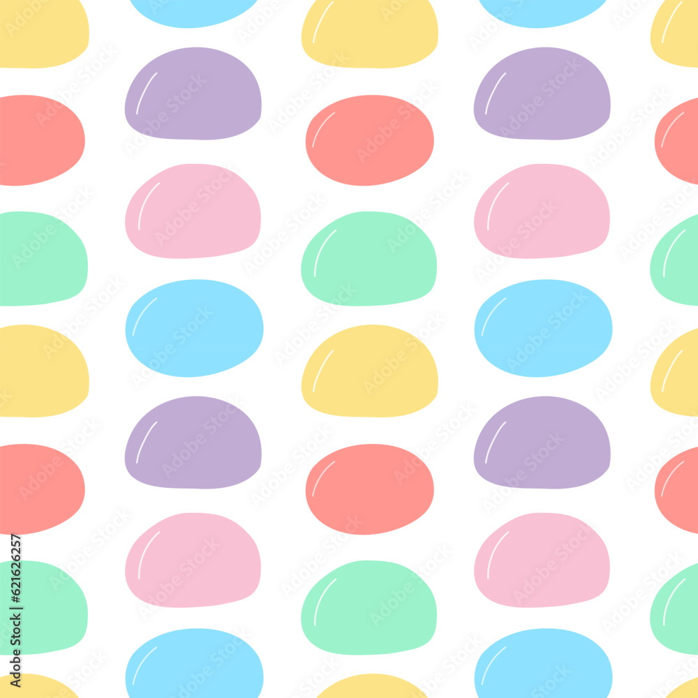 Vector colored mochi seamless pattern. Cute mochi cake in different colors