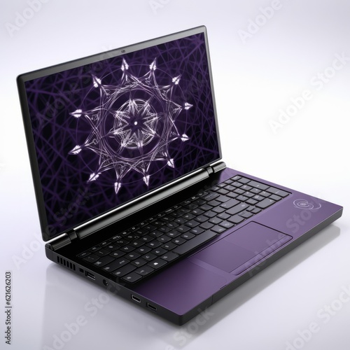 Purple Laptop With Minimalist Gothic Pentacles Design photo
