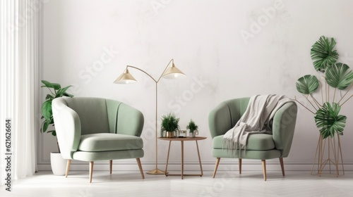 Modern Interior Design Background. Stylish Living Room. Generative AI. photo