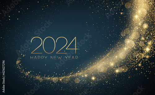 2024 New Year Abstract shiny color gold wave design element