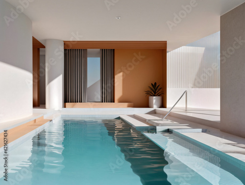 luxury swimming pool interior room hotel. Created with Generative AI Technology. © G-Design