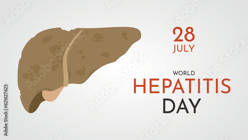 World Hepatitis Day. Health care concept, unhealthy liver illustration. Vector banner or postcard.